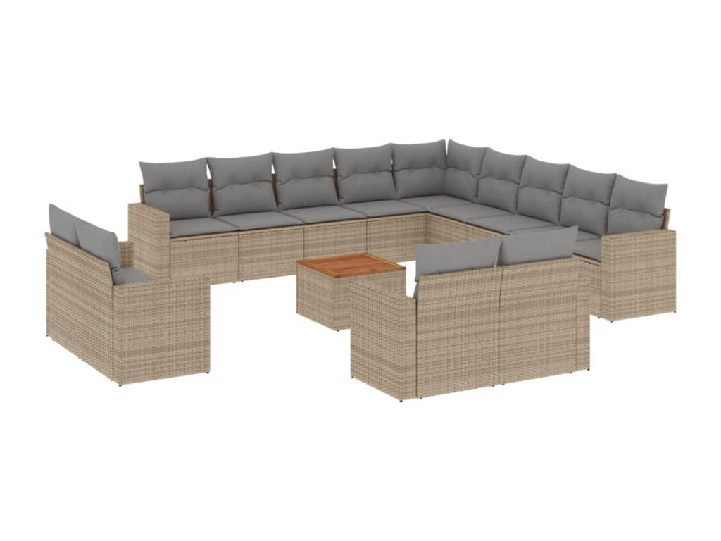 14-Piece Outdoor Patio Set with Cushions Wicker - Beige