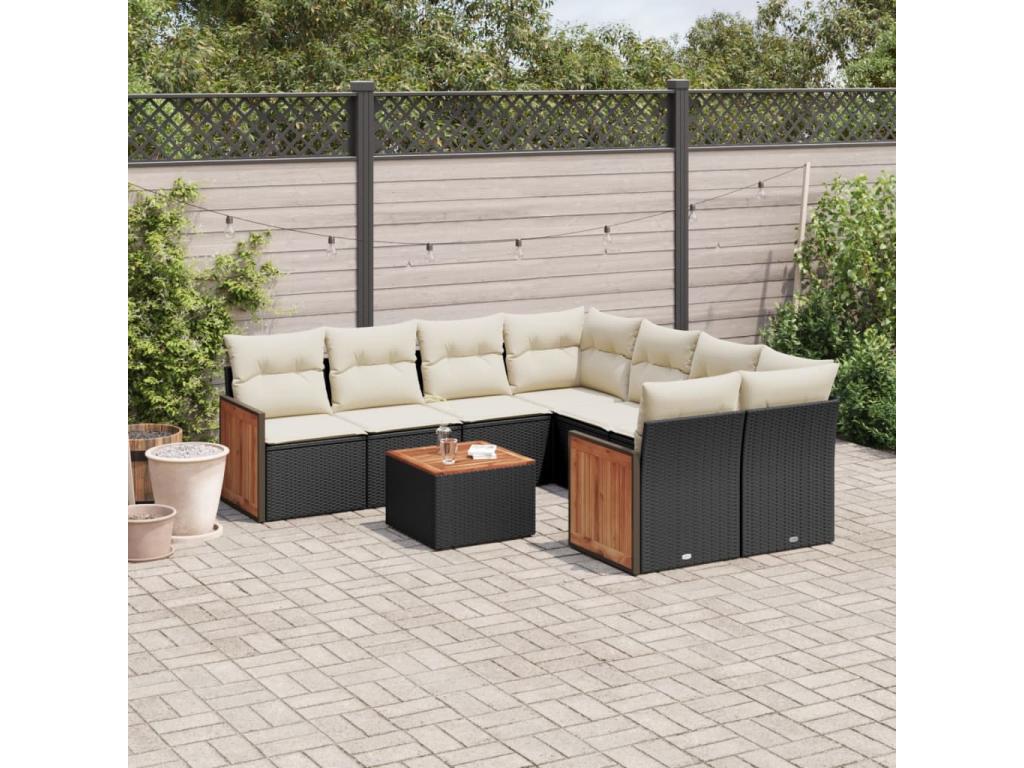 9-Piece Outdoor Patio Set with Cushions Wicker - Black, Wicker 075C
