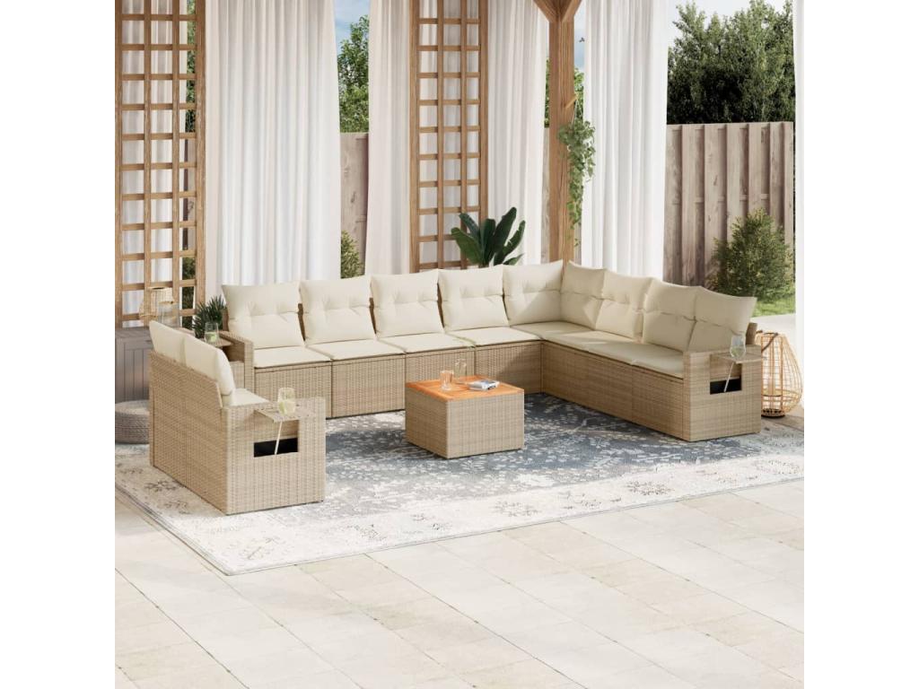11-Piece Outdoor Patio Set with Cushions Wicker - Beige, Wicker