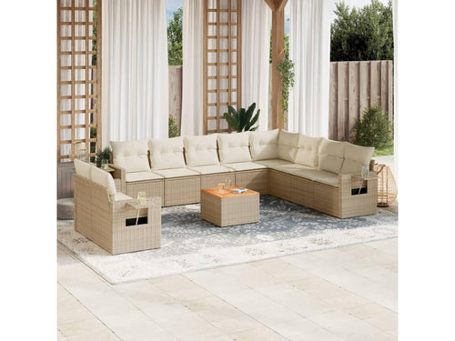 11-Piece Outdoor Patio Set with Cushions Wicker - Beige, Wicker