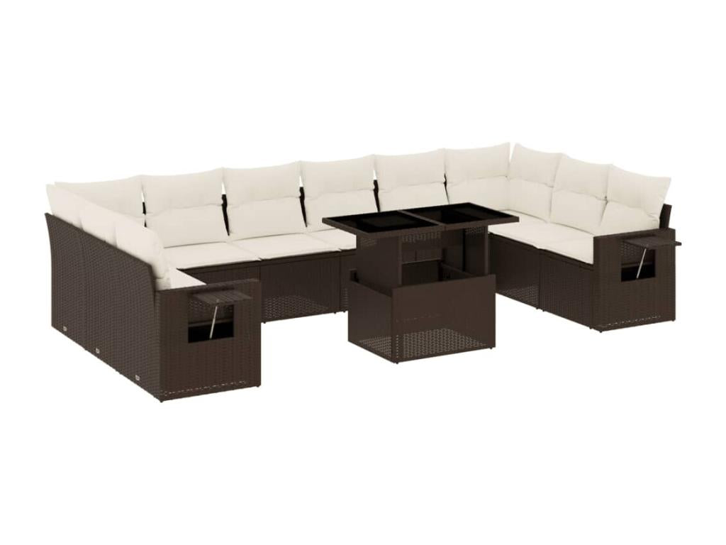 11-Piece Outdoor Patio Set with Cushions Wicker - Brown
