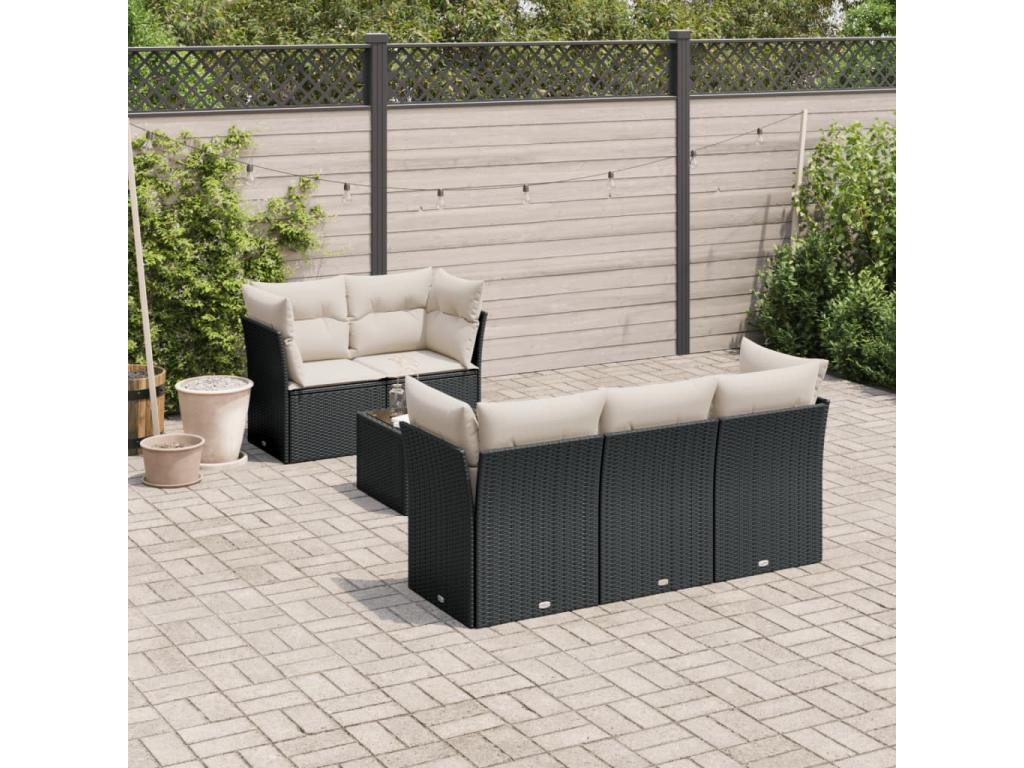 7-Piece Outdoor Patio Set with Cushions Wicker - Black