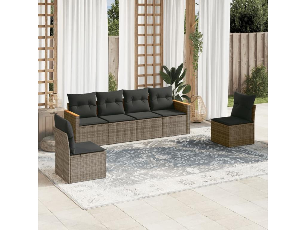6-Piece Outdoor Patio Set with Cushions Wicker - Gray, Wicker 03C0