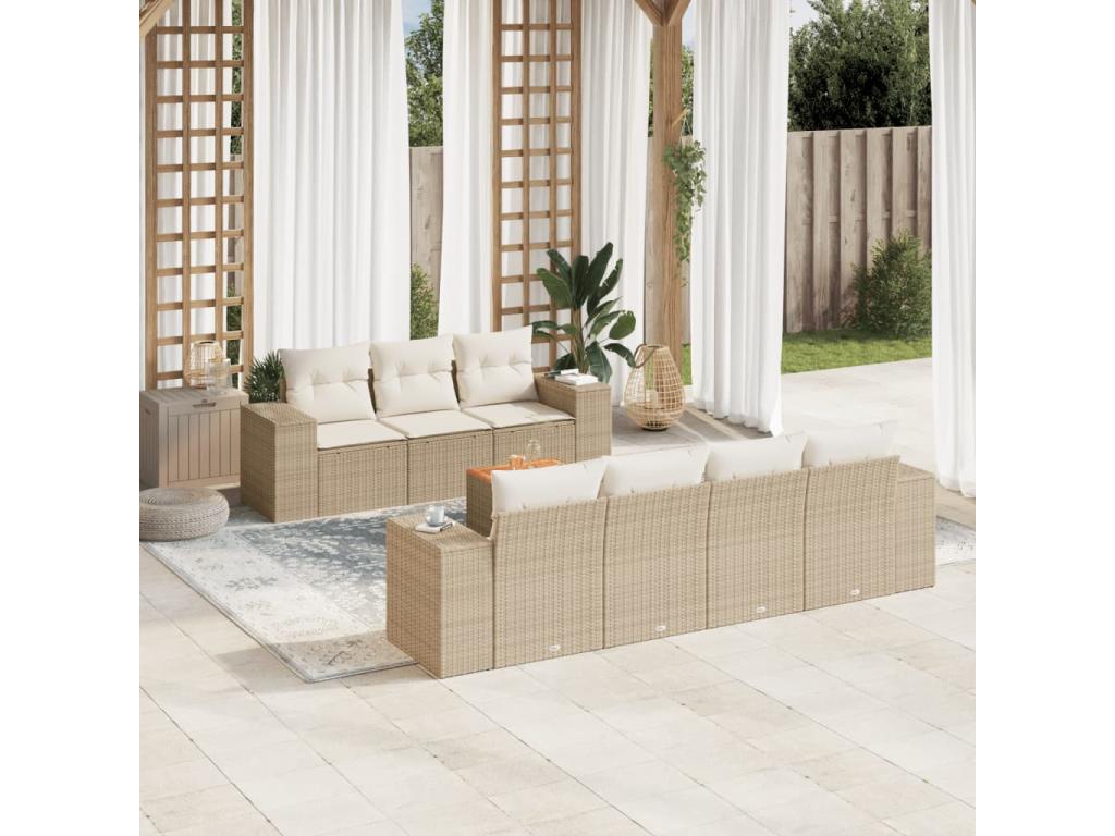8-Piece Outdoor Patio Set with Cushions Wicker - Beige, Wicker 7FAA