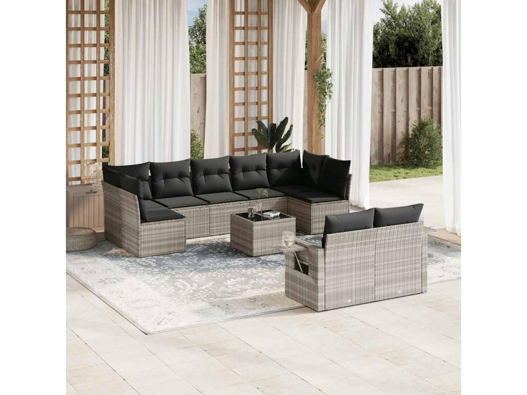 10-Piece Outdoor Patio Set with Cushions Wicker - Gray/Light Gray