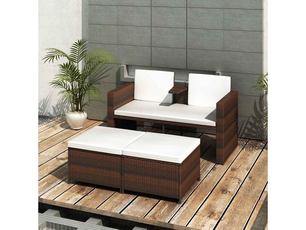 4-Piece Outdoor Patio Set with Cushions Wicker - Brown