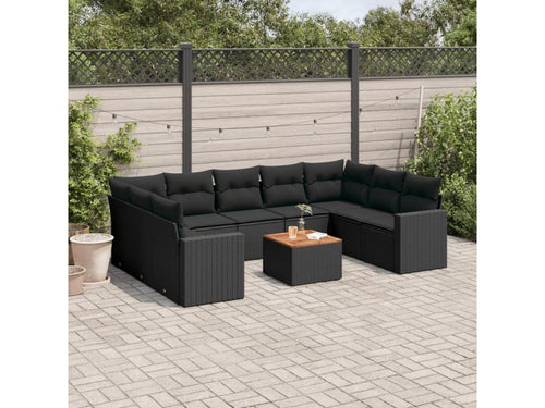 10-Piece Outdoor Patio Set with Cushions Wicker - Black, Wicker