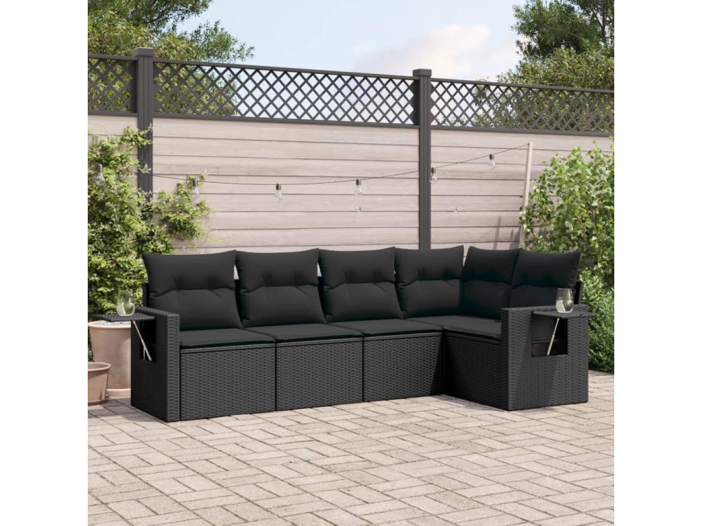5-Piece Outdoor Patio Set with Cushions Wicker - Black, Wicker FFF6