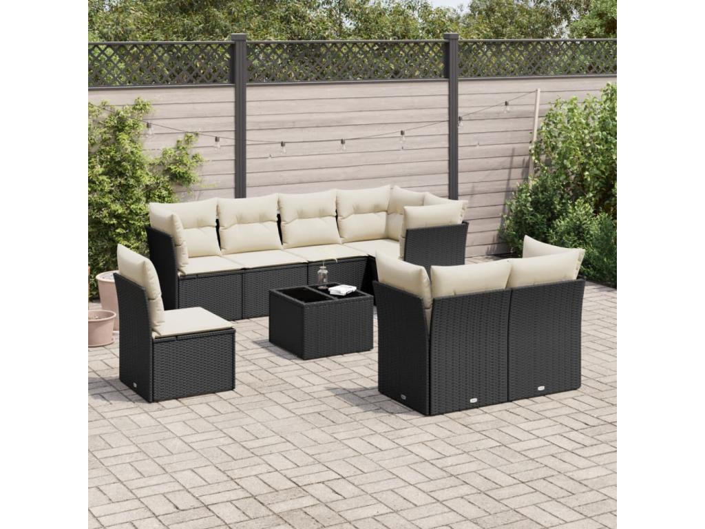 9-Piece Outdoor Patio Set with Cushions Wicker - Black