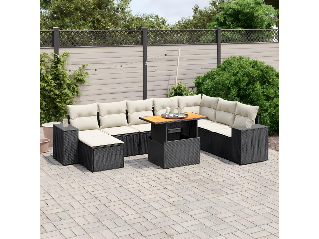 9-Piece Outdoor Patio Set with Cushions Wicker - Black, Wicker