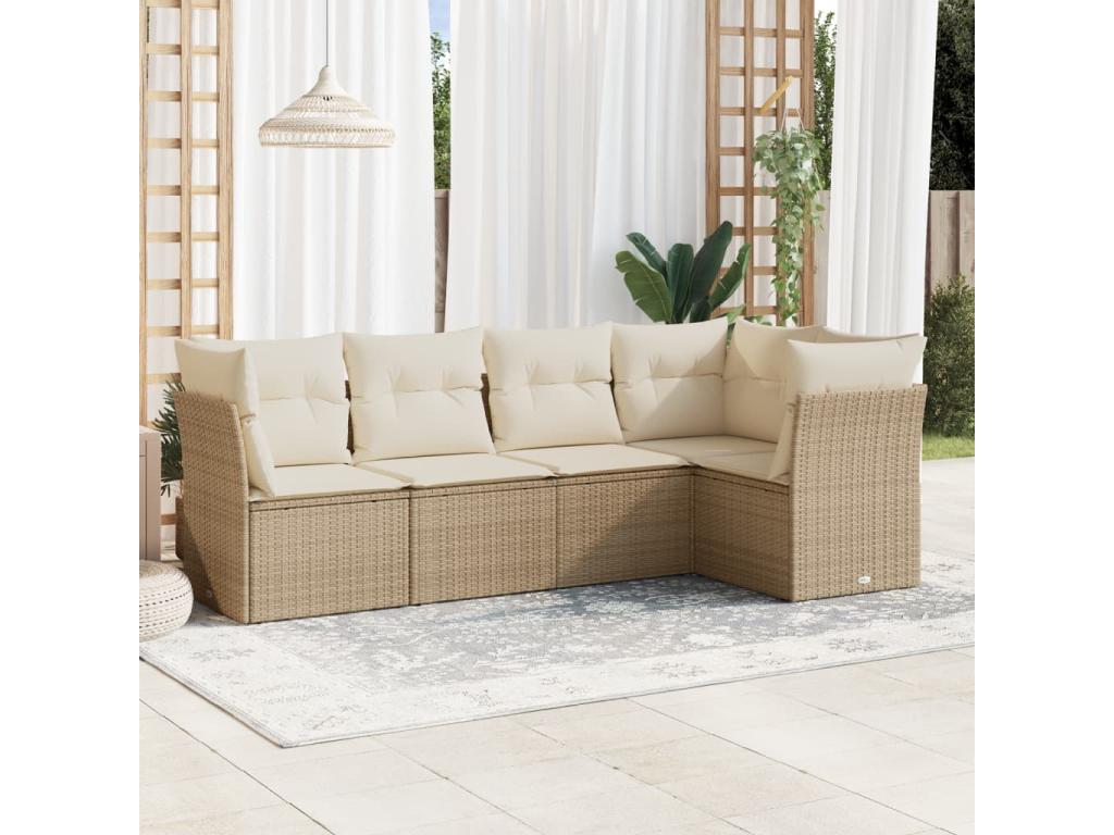 5-Piece Outdoor Patio Set with Cushions Wicker - Beige, Wicker 13B6