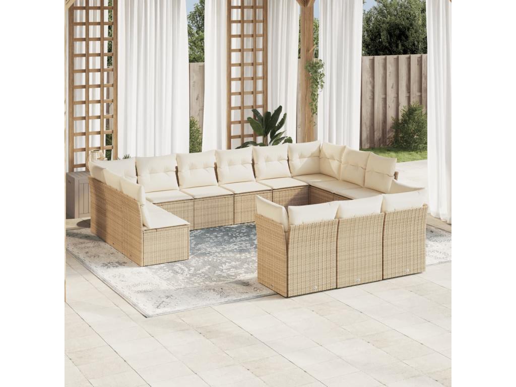 13-Piece Outdoor Patio Set with Cushions Wicker - Beige, Wicker BB39