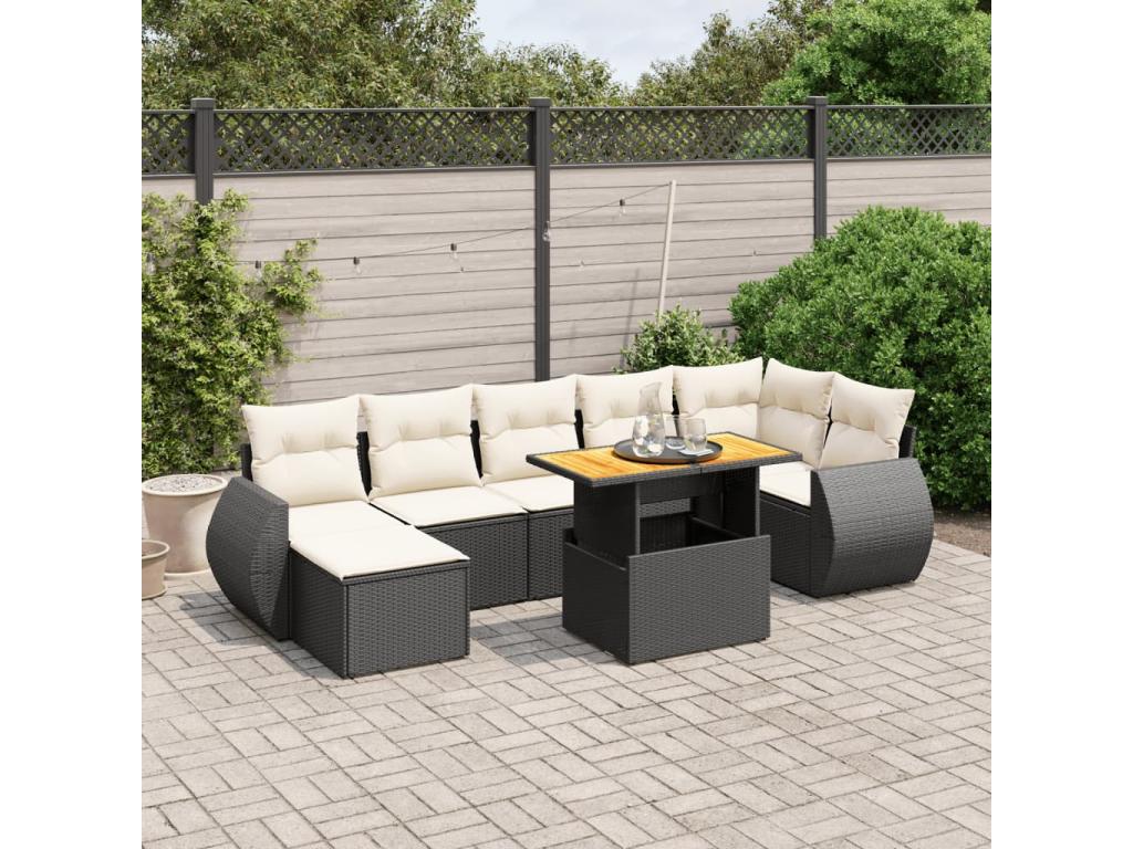 8-Piece Outdoor Patio Set with Cushions Wicker - Black