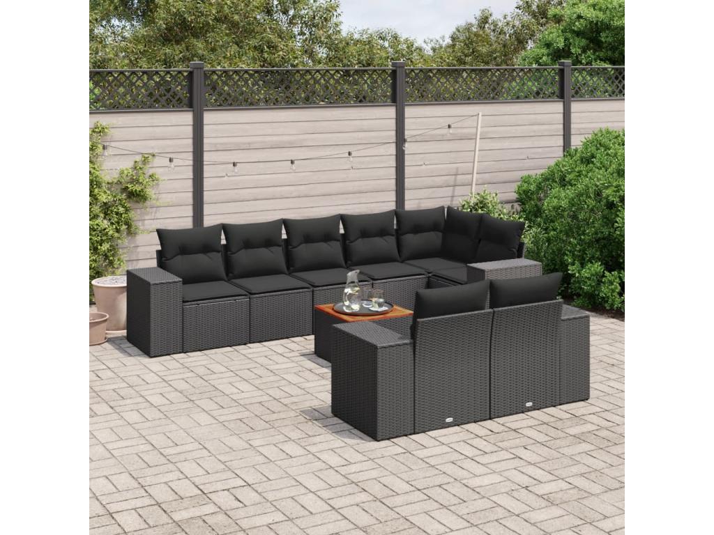 9-Piece Outdoor Patio Set with Cushions Wicker - Black, Wicker 4033