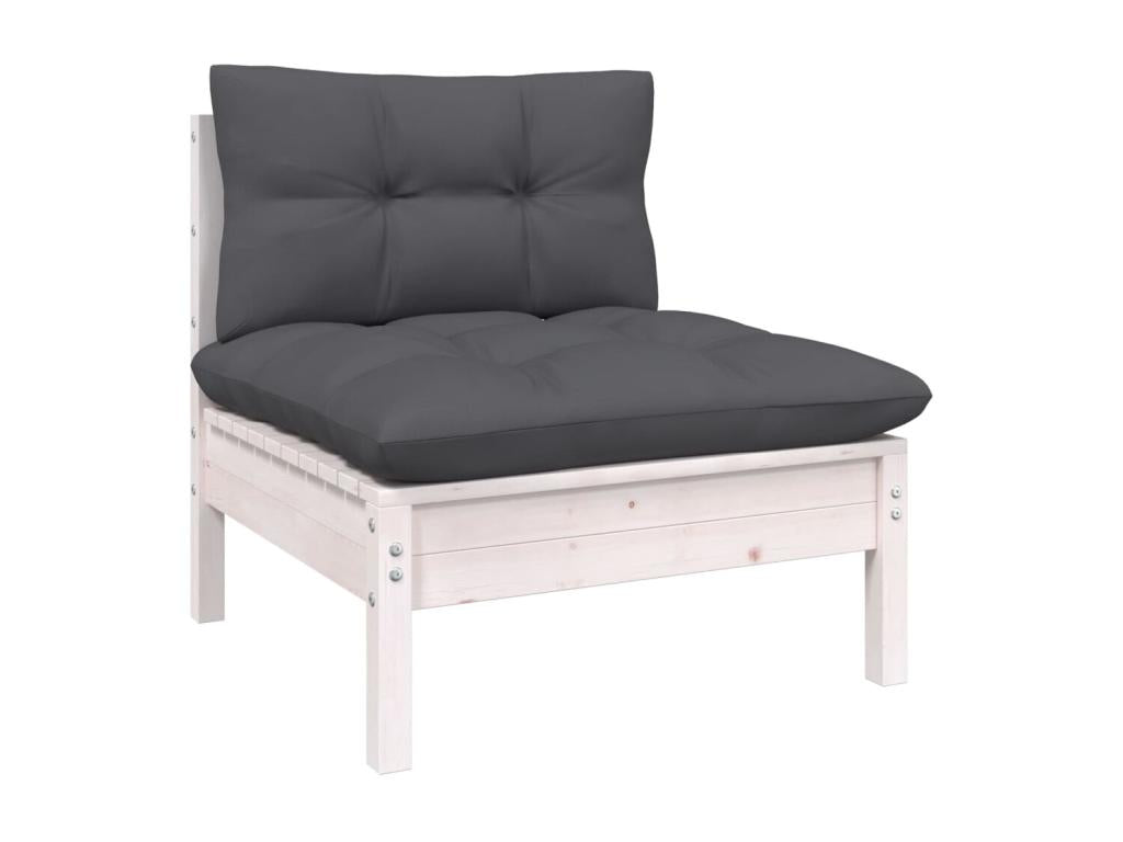 7-Piece Outdoor Patio Set with Cushions Solid Pine Wood - White