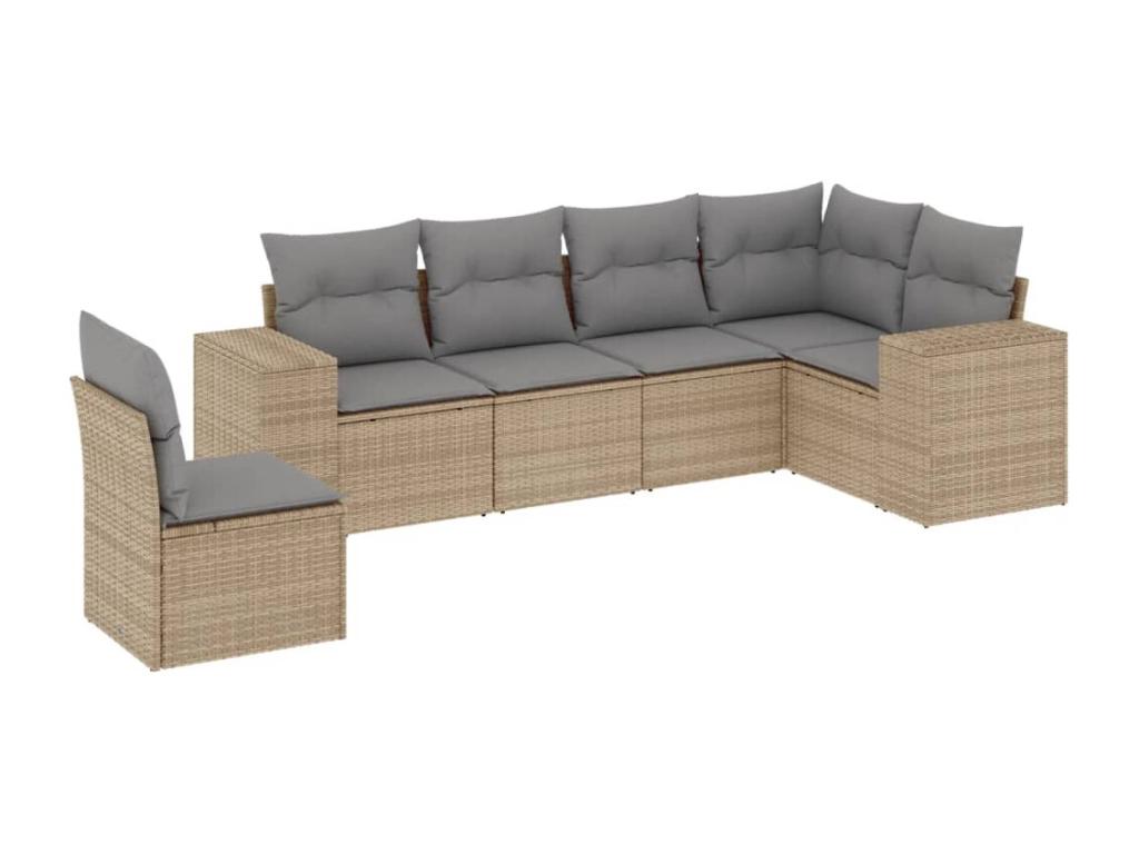 6-Piece Outdoor Patio Set with Cushions Wicker - Beige, Wicker 1CDA