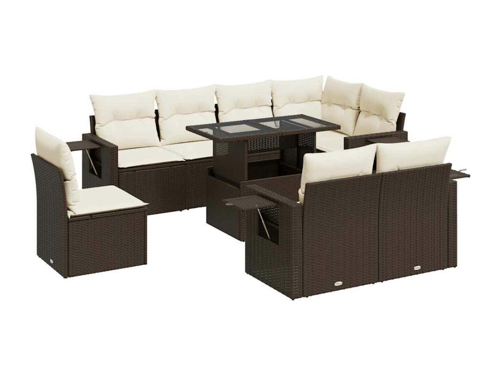 9-Piece Outdoor Patio Set with Cushions Wicker - Brown