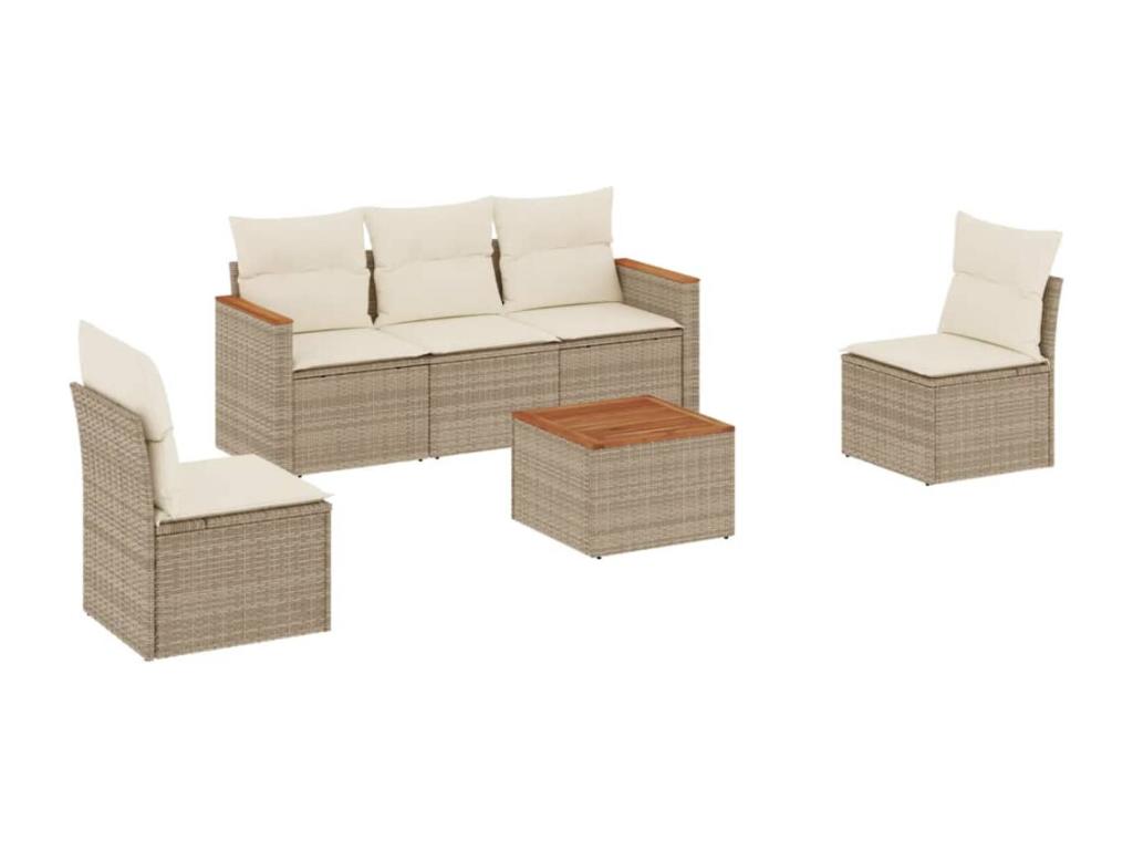 6-Piece Outdoor Patio Set with Cushions Wicker - Beige, Wicker