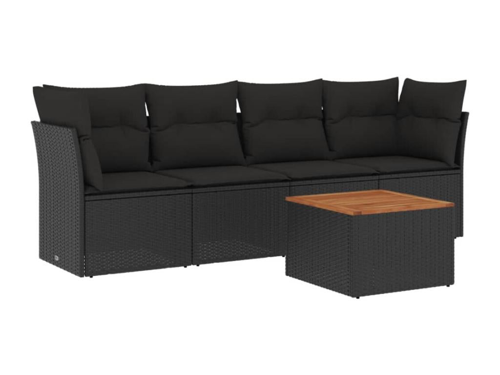 5-Piece Outdoor Patio Set with Cushions Wicker - Black, Wicker 23F8