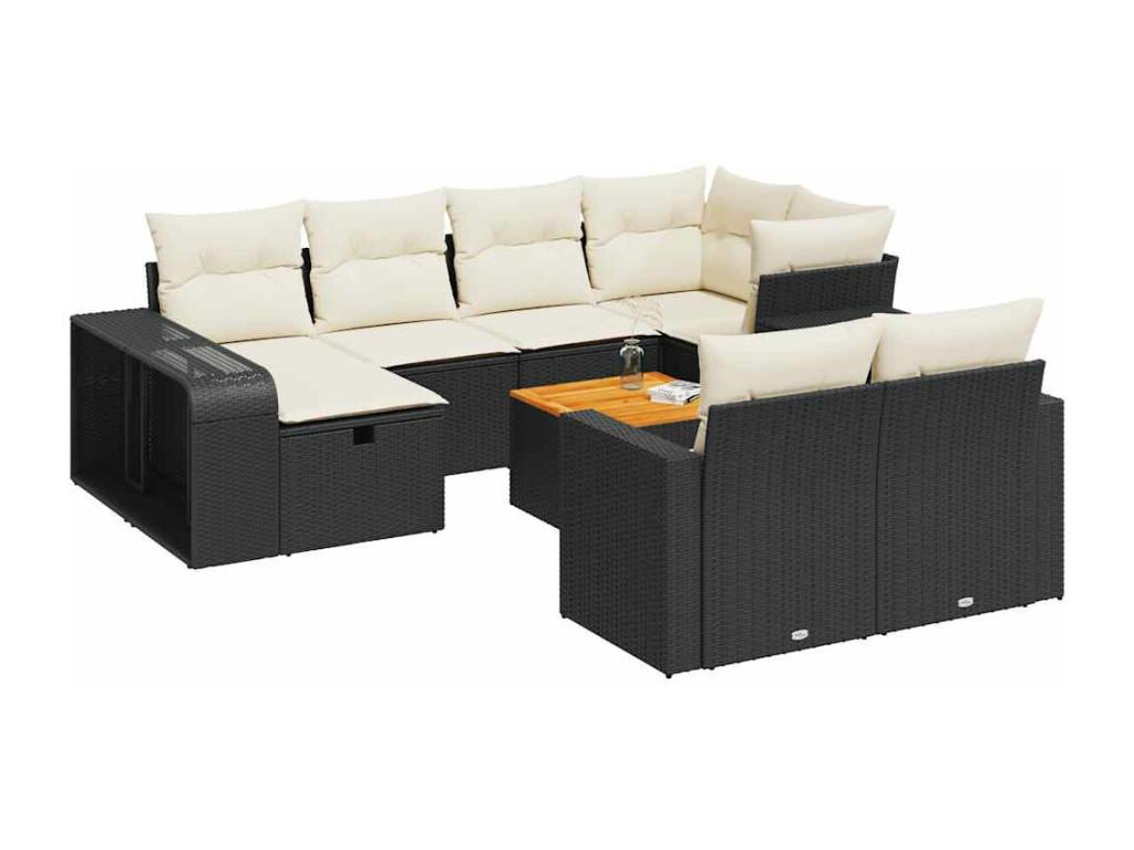 11-Piece Outdoor Patio Set with Cushions Wicker - Black, Wicker 3308