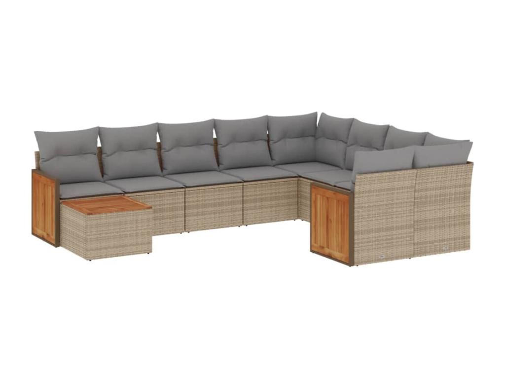 10-Piece Outdoor Patio Set with Cushions Wicker - Beige, Wicker 2763