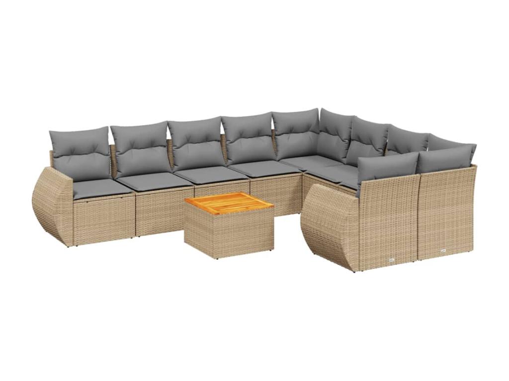 10-Piece Outdoor Patio Set with Cushions Wicker - Beige, Wicker