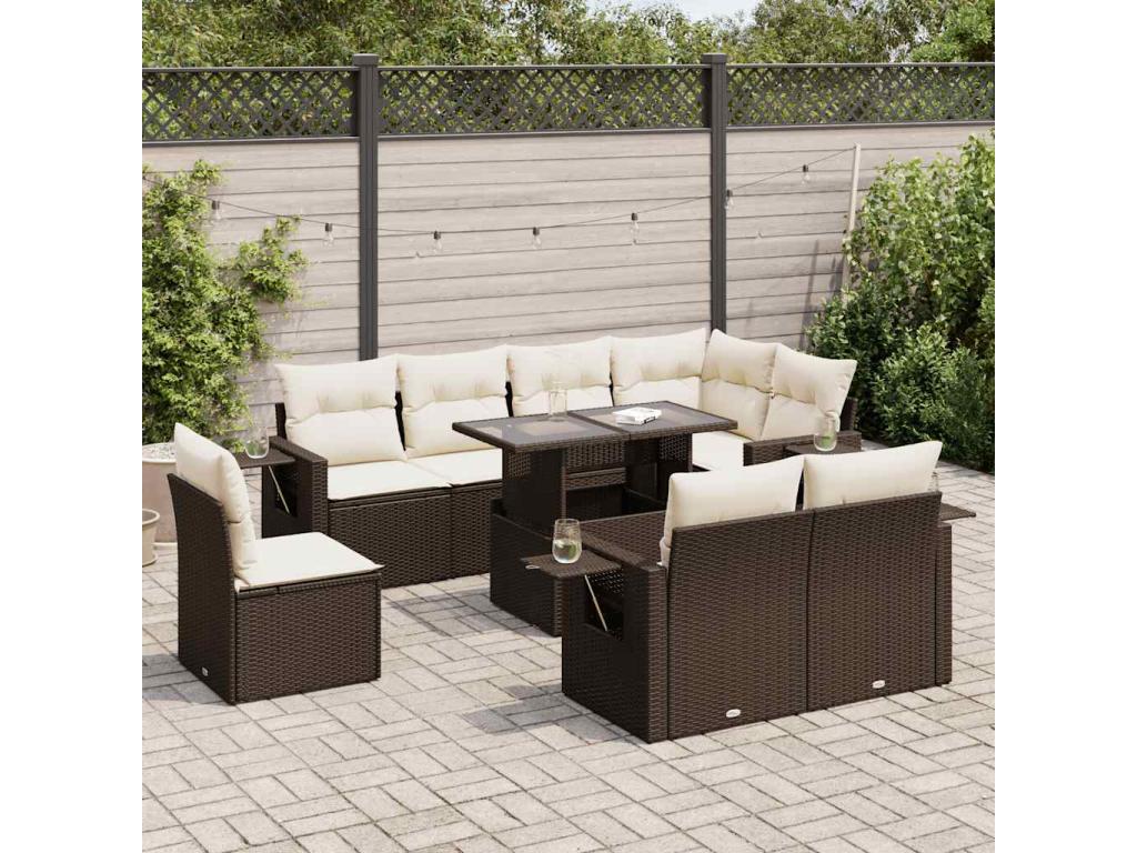 9-Piece Outdoor Patio Set with Cushions Wicker - Brown