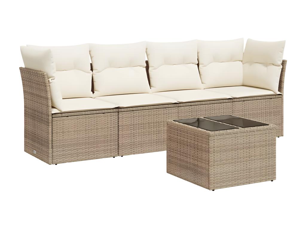 5-Piece Outdoor Patio Set with Cushions Wicker - Beige, Wicker BADF