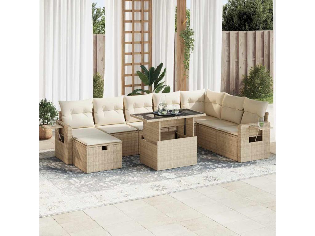 9-Piece Outdoor Patio Set with Cushions Wicker - Beige, Wicker