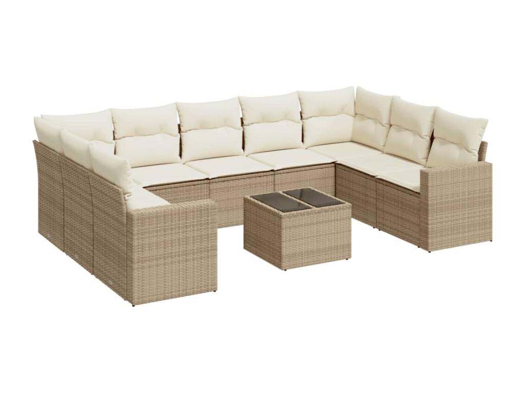10-Piece Outdoor Patio Set with Cushions Wicker - Beige