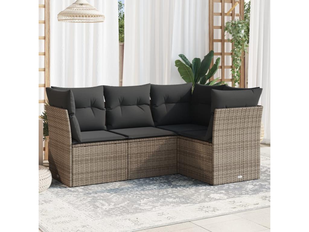 4-Piece Outdoor Patio Set with Cushions Wicker - Gray
