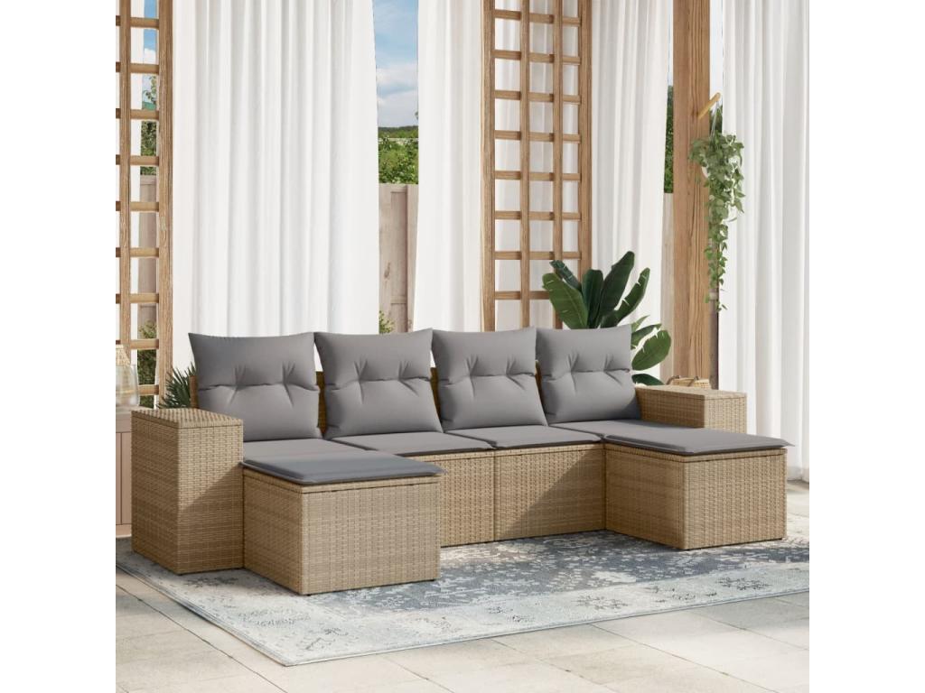 6-Piece Outdoor Patio Set with Cushions Wicker - Beige