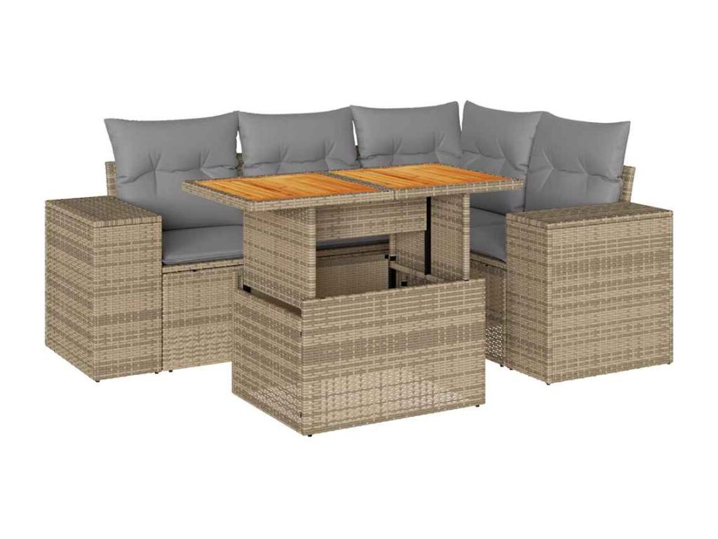 5-Piece Outdoor Patio Set with Cushions Wicker - Beige