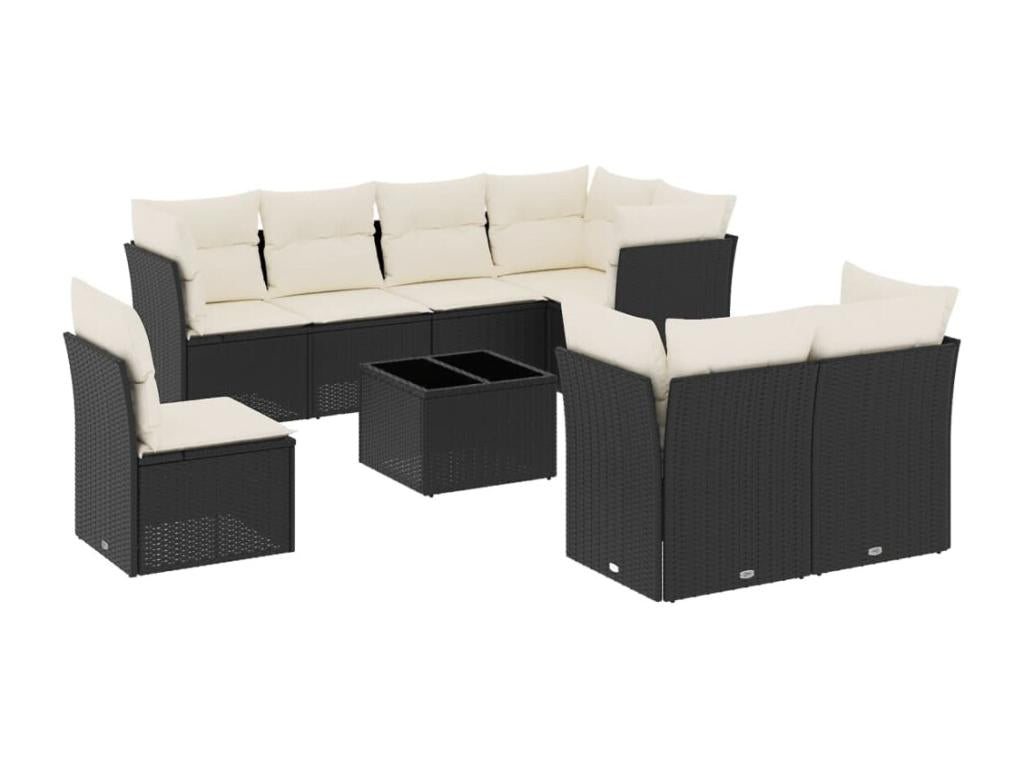 9-Piece Outdoor Patio Set with Cushions Wicker - Black