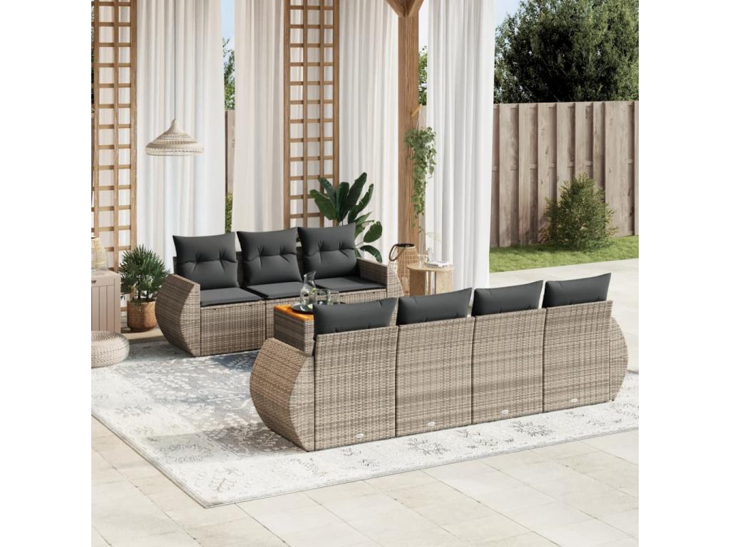 8-Piece Outdoor Patio Set with Cushions Wicker - Gray, Wicker