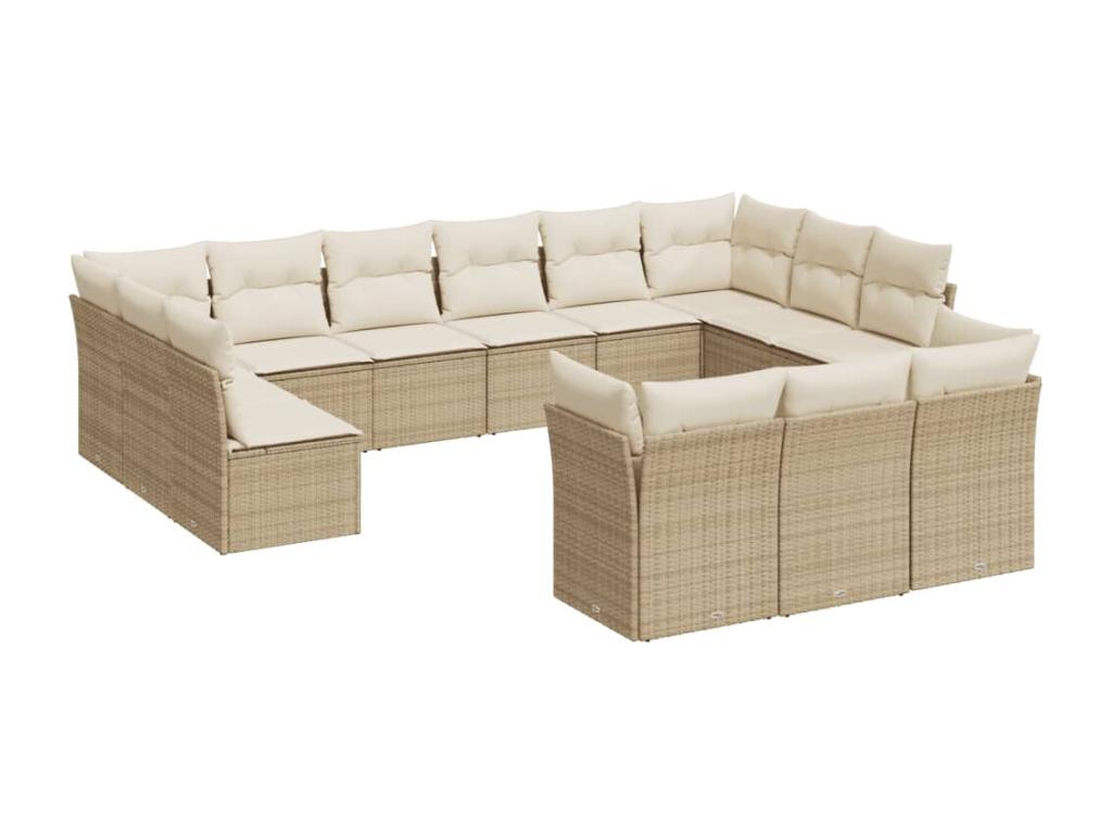 13-Piece Outdoor Patio Set with Cushions Wicker - Beige, Wicker BB39