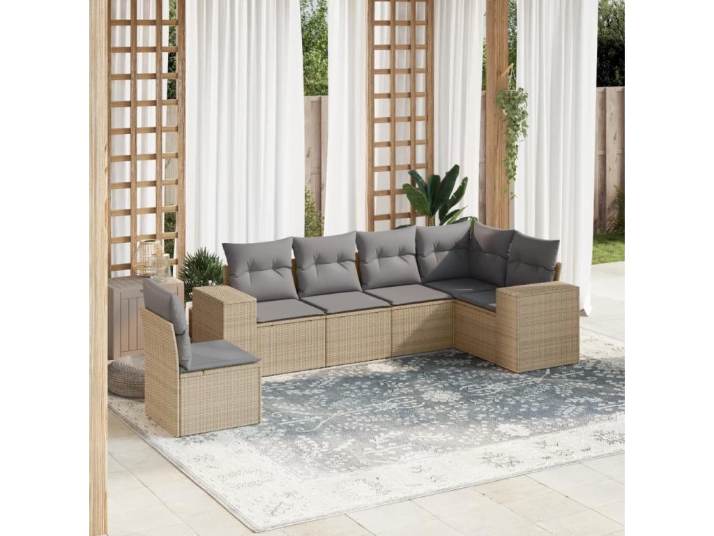6-Piece Outdoor Patio Set with Cushions Wicker - Beige, Wicker 1CDA
