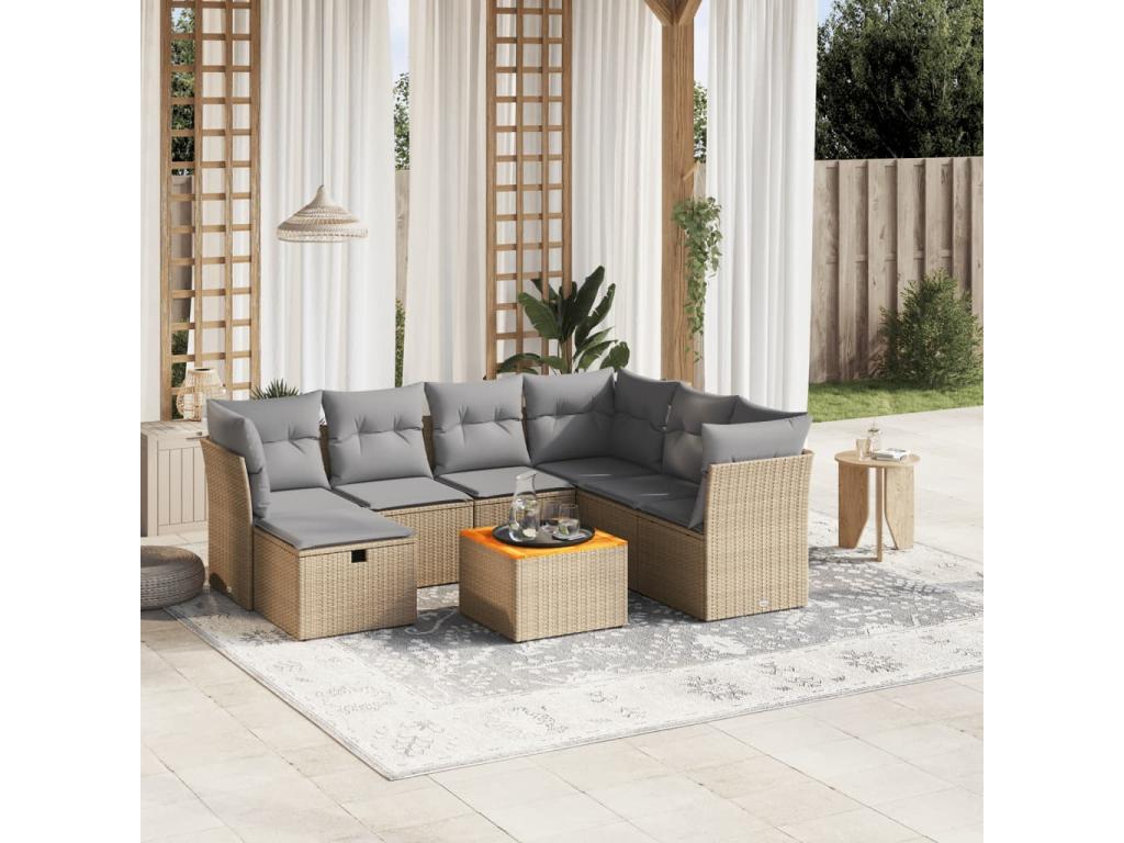 8-Piece Outdoor Patio Set with Cushions Wicker - Beige, Wicker