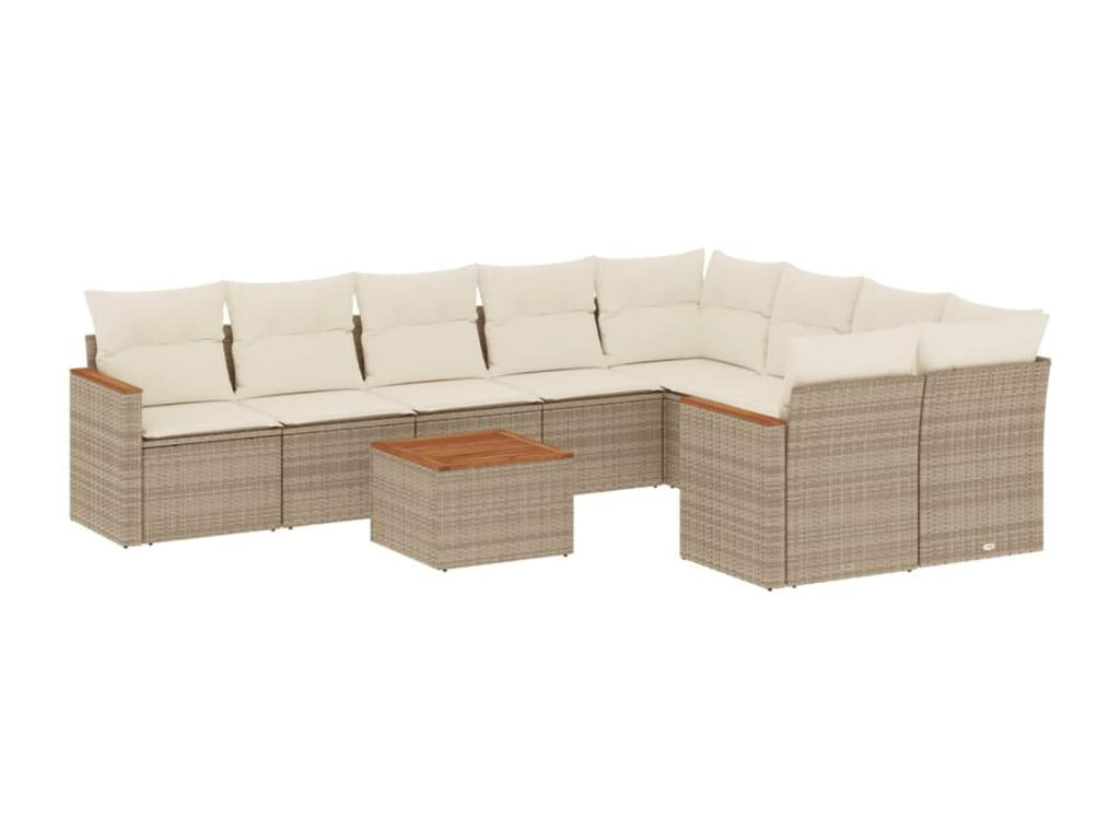 10-Piece Outdoor Patio Set with Cushions Wicker - Beige, Wicker DDFA