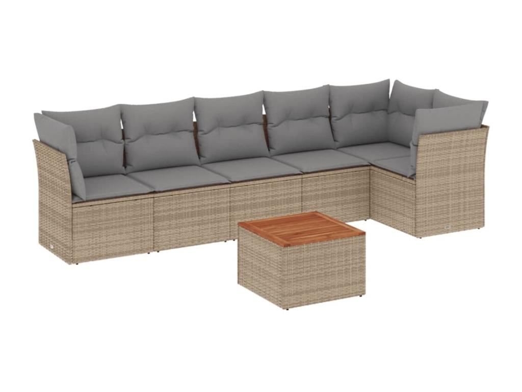 7-Piece Outdoor Patio Set with Cushions Wicker - Beige