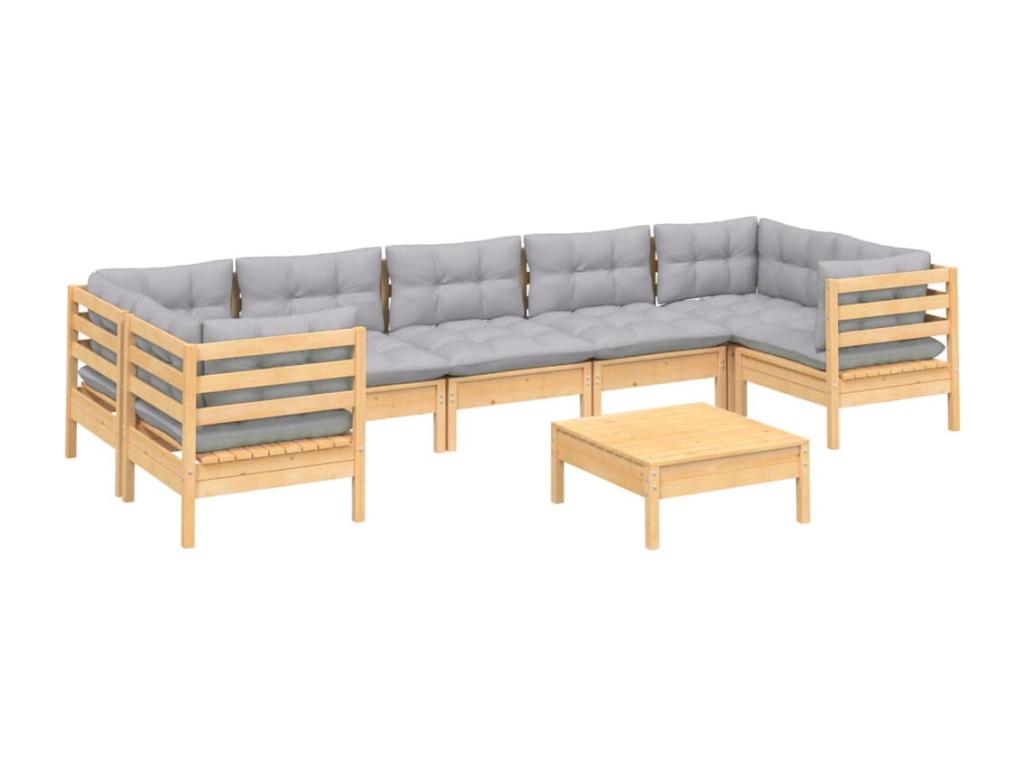 8-Piece Outdoor Patio Set with Cushions Wood - Gray