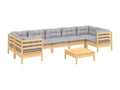 8-Piece Outdoor Patio Set with Cushions Wood - Gray
