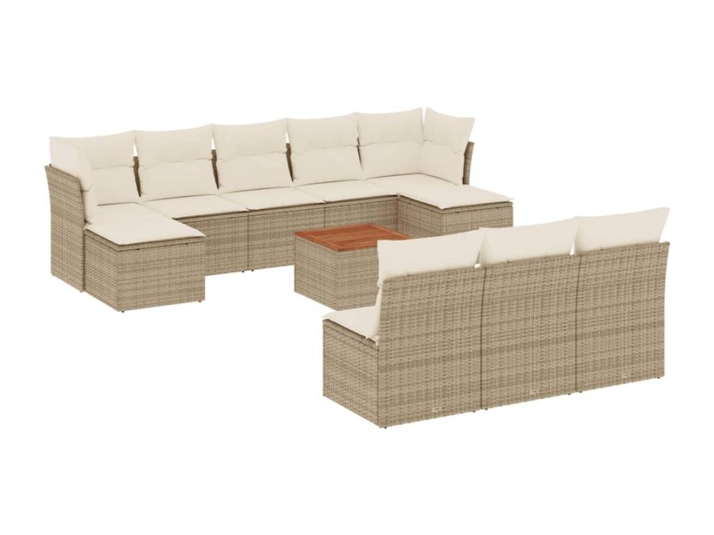 11-Piece Outdoor Patio Set with Cushions Wicker - Beige, Wicker A965