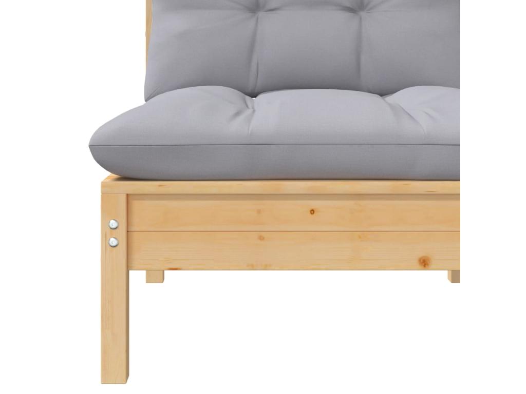 Sofa with Cushions Solid Pine Wood - Gray