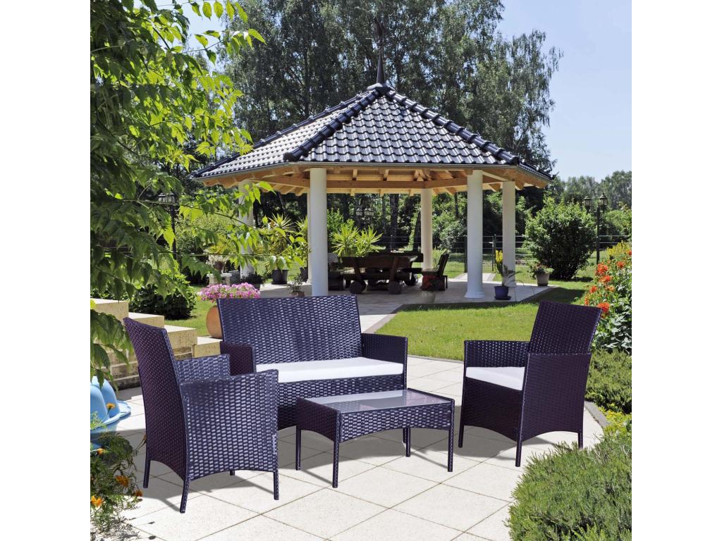 Outdoor Patio Set Wicker - Black/White