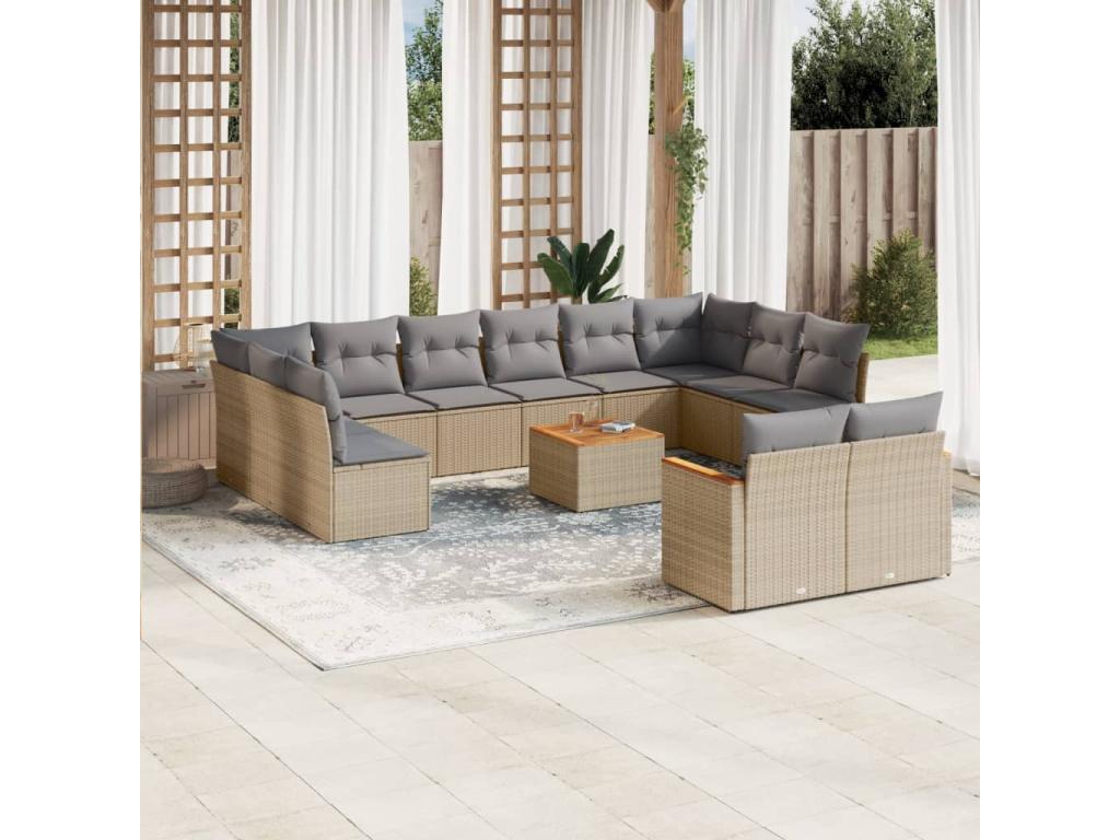 13-Piece Outdoor Patio Set with Cushions Wicker - Beige, Wicker