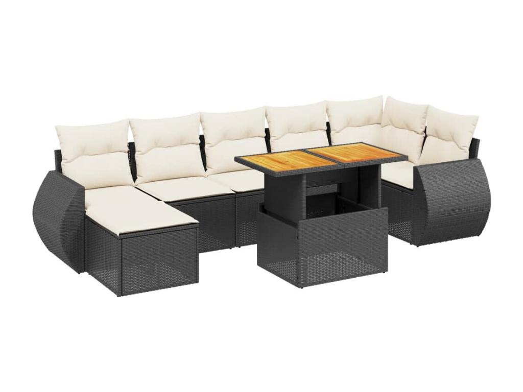 8-Piece Outdoor Patio Set with Cushions Wicker - Black