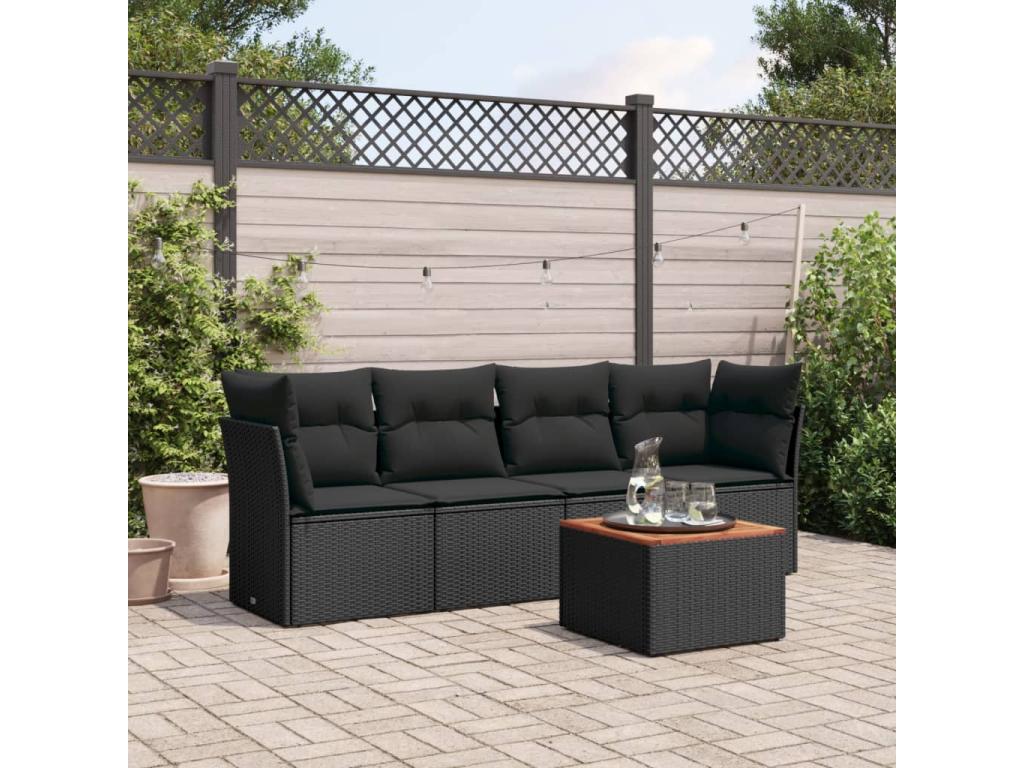 5-Piece Outdoor Patio Set with Cushions Wicker - Black, Wicker 23F8