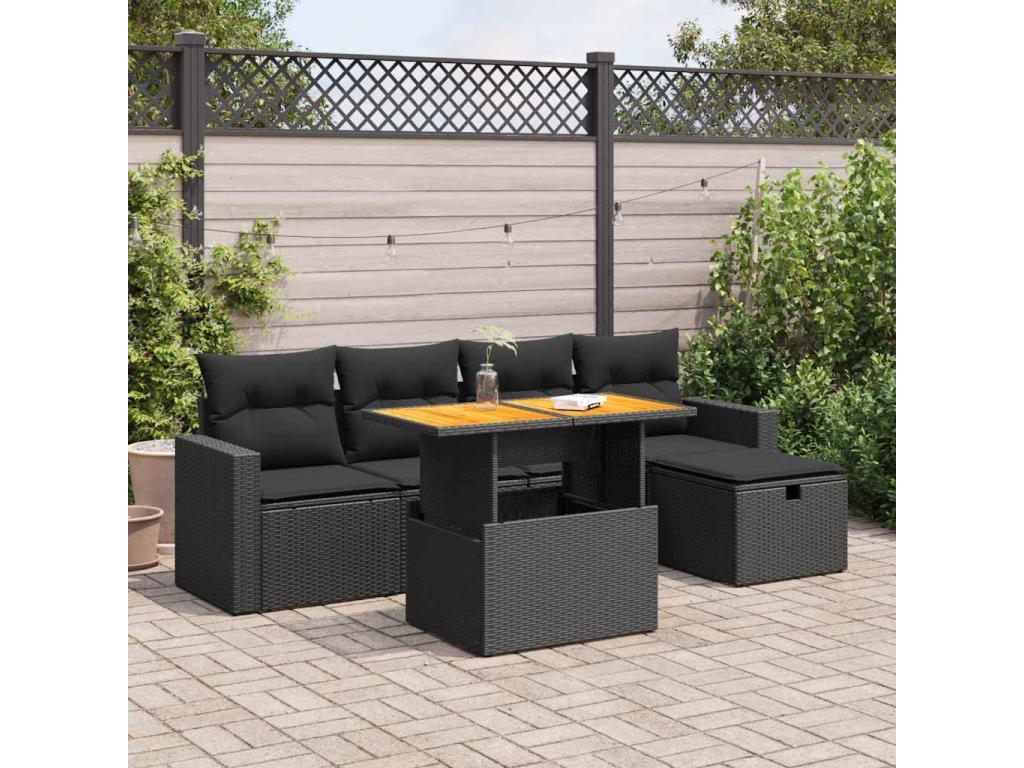 6-Piece Outdoor Patio Set with Cushions Wicker - Black