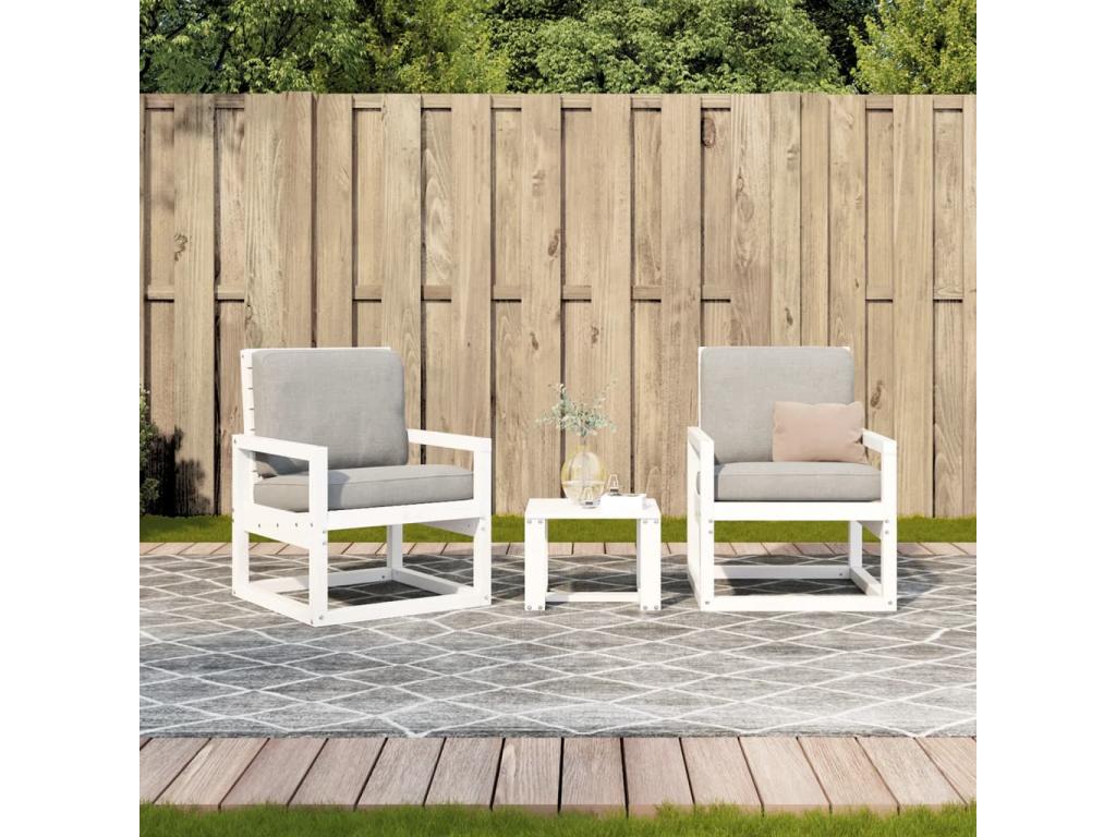 3-Piece Outdoor Patio Set Solid Wood - White